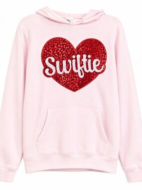 Swiftie Pink Hoodie with‎ Red Sequin Heart